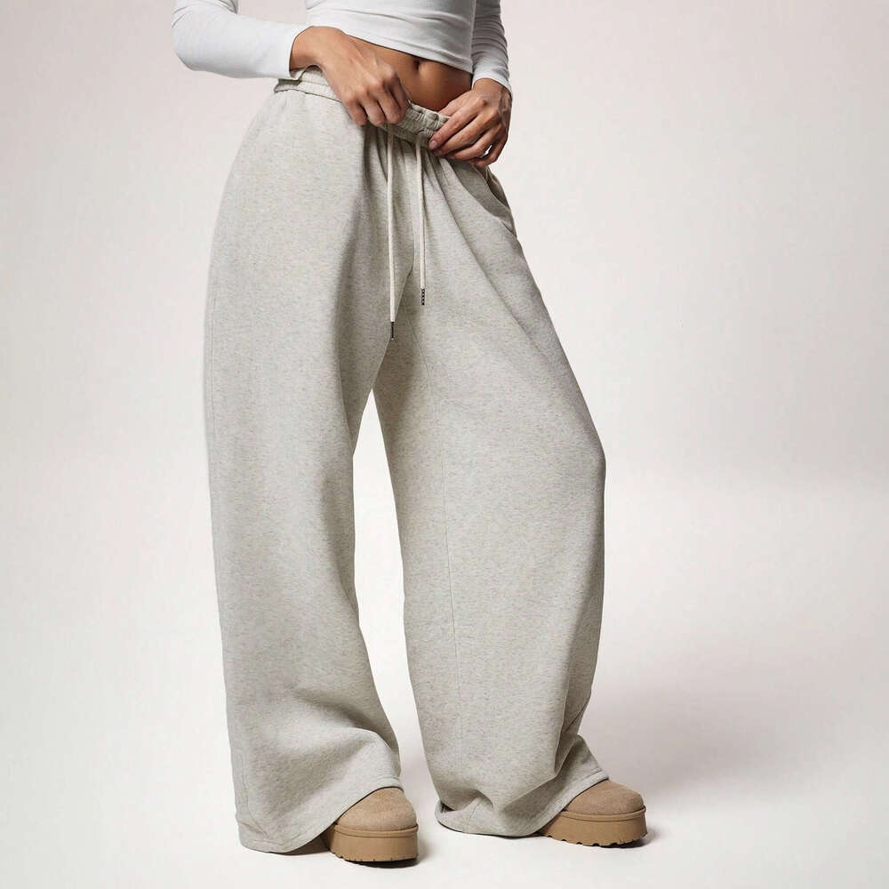 2025 Autumn Winter European and American Women's Fashion Elastic Fleece Loose Wide-Leg Sports Casual Pants