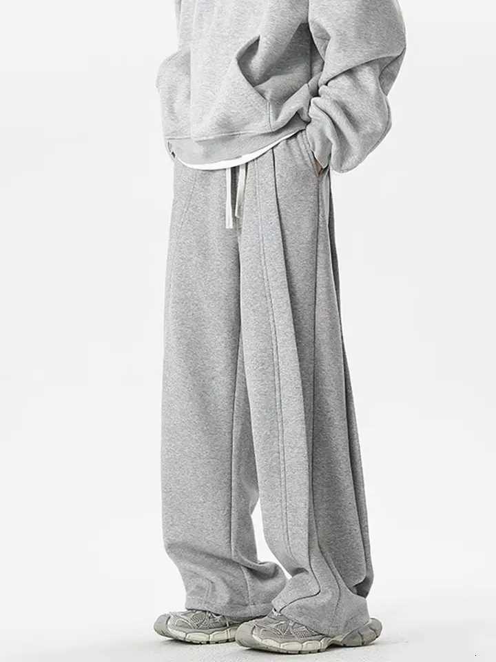 Korean Wideleg Sweatpants Man Loose Casual Solid Color Male Pants Streetwear Clothes 2024 Spring Autumn Fashion sweatpant menXJ250904