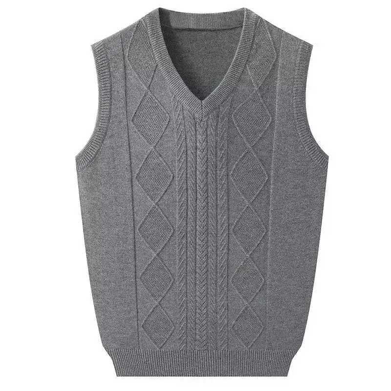 Simplicity Autumn Winner New Men Sweaters Vest VNeck Solid Twisted Flower Screw Thread Thicken Sleeveless Pullovers Knitd TopsXJ250904