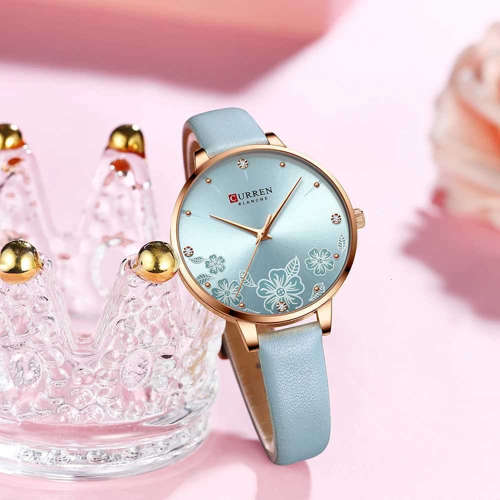 CURREN Watches Wen Top Brand Leather Quartz Wristwatch Luxury Design Clock for Ladies Charm Flowers Dial Montre Femme X250904