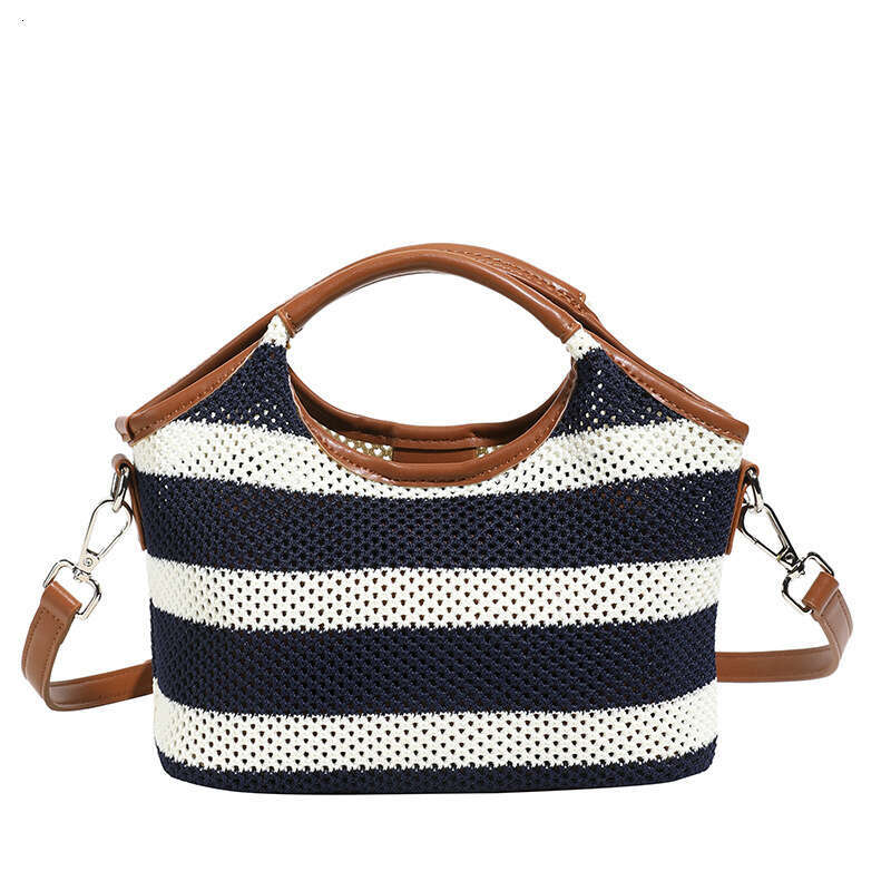 HEssentials 2025 Summer Bucket Bag, Striped Knit Tote, Hollow Out Beach Purse