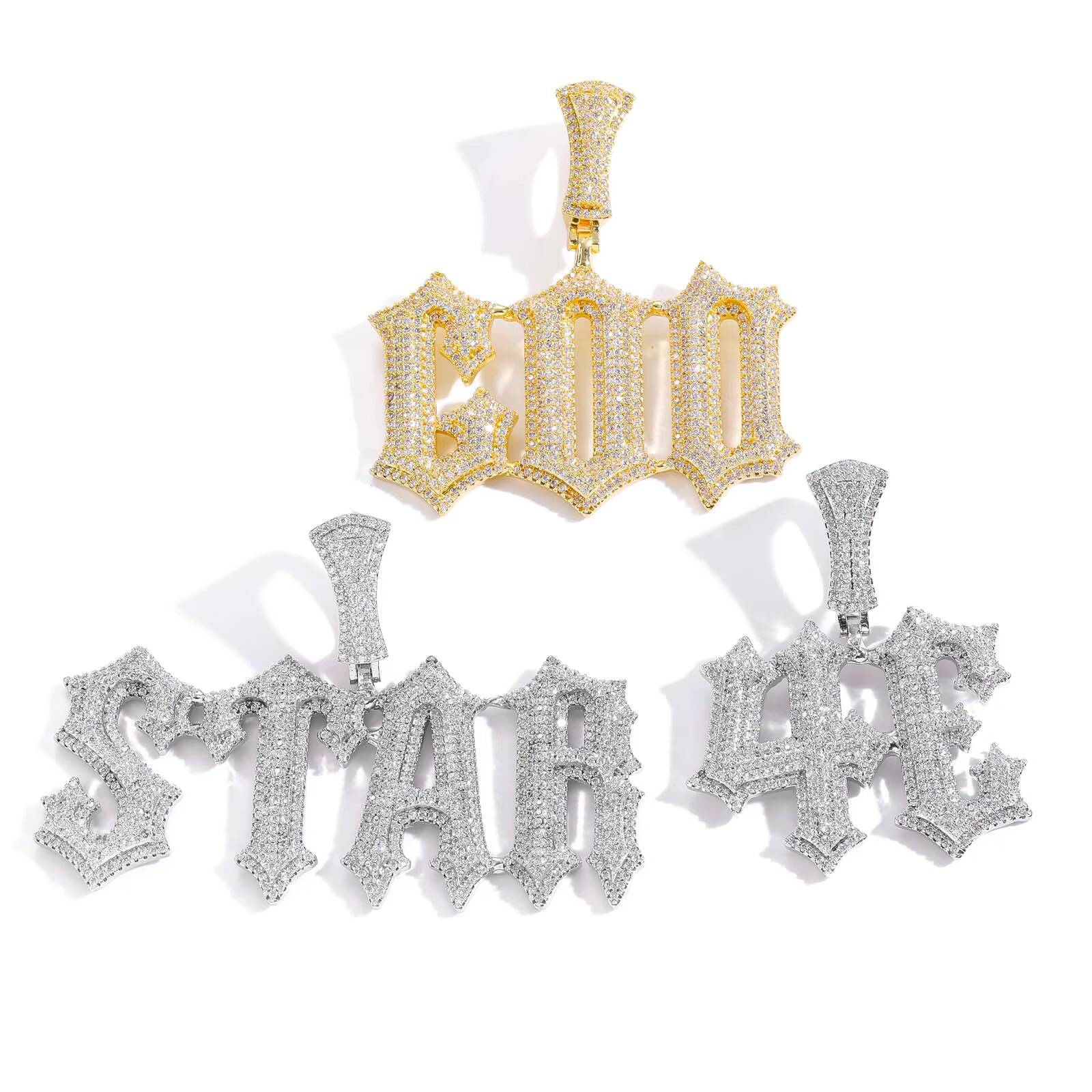 Top Hip Hop Initials Necklace Personalised Double Layer with CZ Zircon Bling Fashionable Gold Name Pendant Jewelry