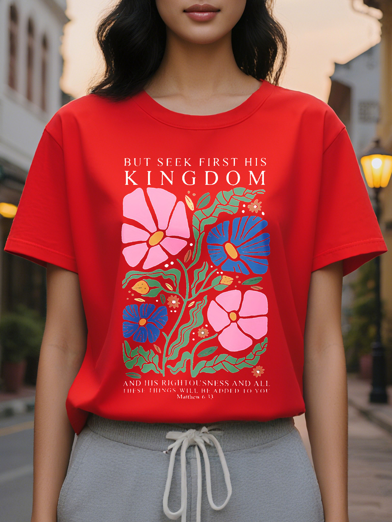 Women s Casual Short Sleeve T Shirt with Inspirational Love Never Failed Bring Me to My Knees Floral Lettering Print