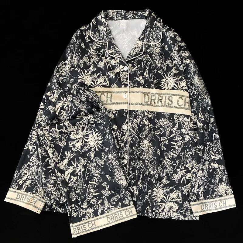 Spring And Autumn New Ladies Ice Silk Pamas Women Fashion Long-Sleeved Trousers Senior Sense Of Homewear Suit