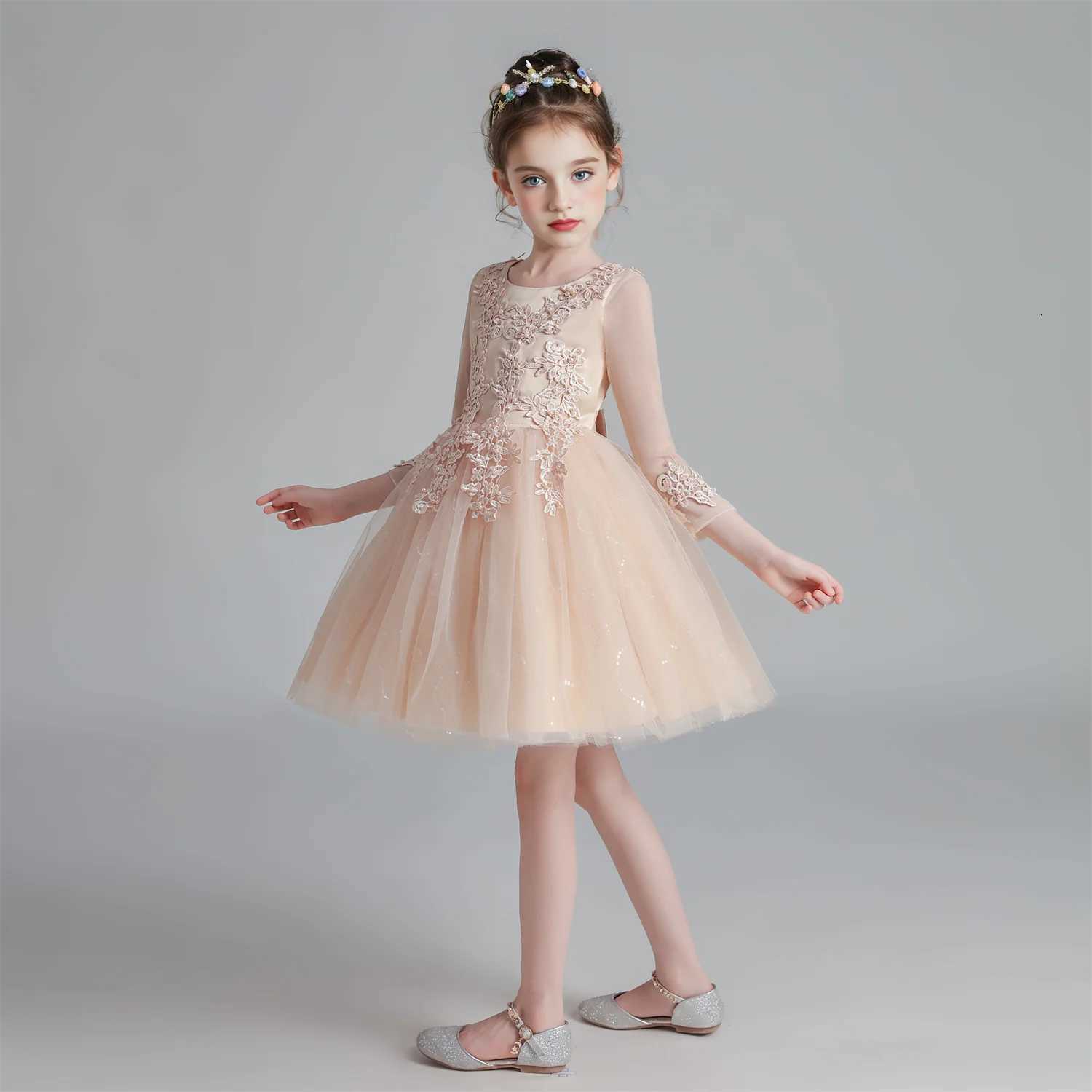 Kids Dresses For Girls Flower Lace Tulle Dress Wedding 3-10 Years Girl Ceremony Party Birthday Gown Children Casual Clothing Z250904