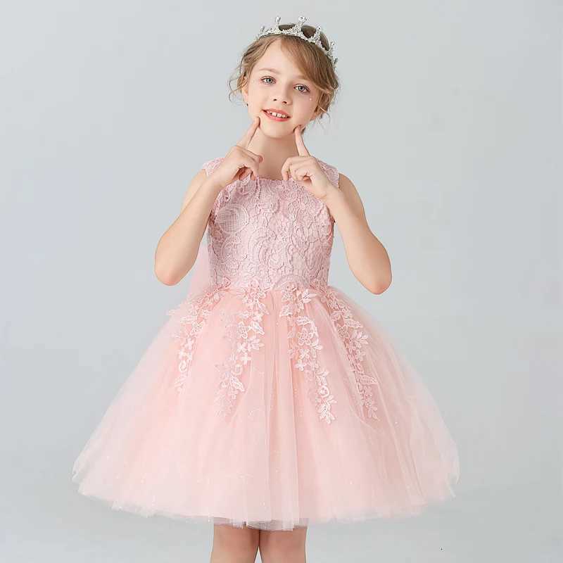 BX8991 White Lace Flower Girl Dress Bows Childrens First Communion Dress Girls Sleeveless Princess Dresses Z250904