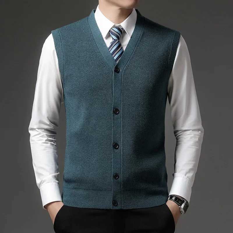 Mens Winter Knit Sweater Vest Young Mens Solid Color Allinone Wool Vest Cardigan Top Mens WearXJ250904