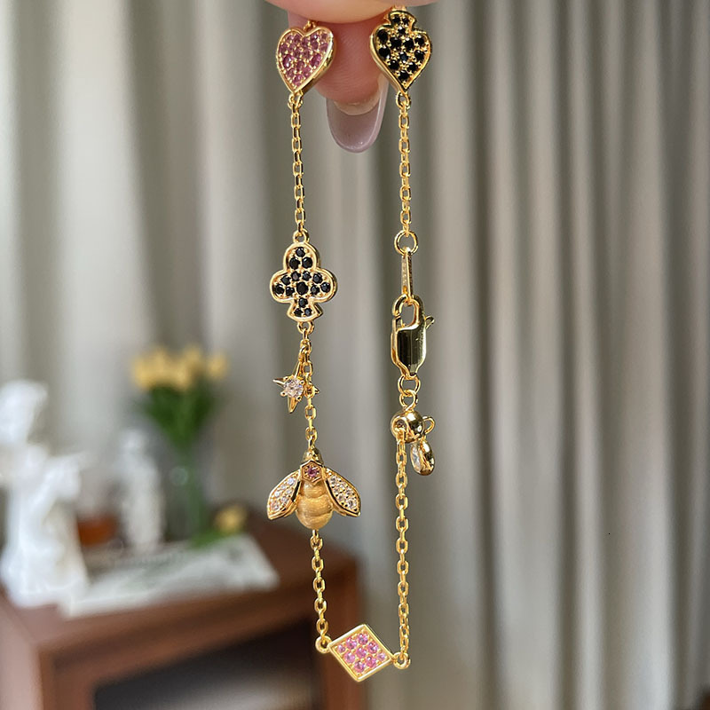 French Style Light Brushed Bee for Women, Pure Sier S, Exquisite Heart Design Jewelry, Niche Fashion Bracelet