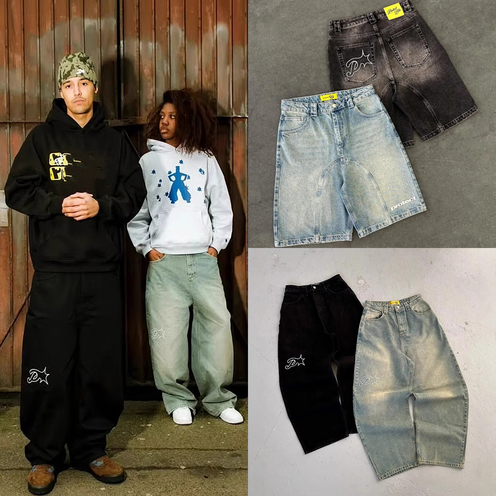 Designer Men's Jeans Harajuku Hip Hop Shorts Embroidery Letter Vintage Blue Baggy Jeans Denim Gym High Waist Mens Basketball Jorts