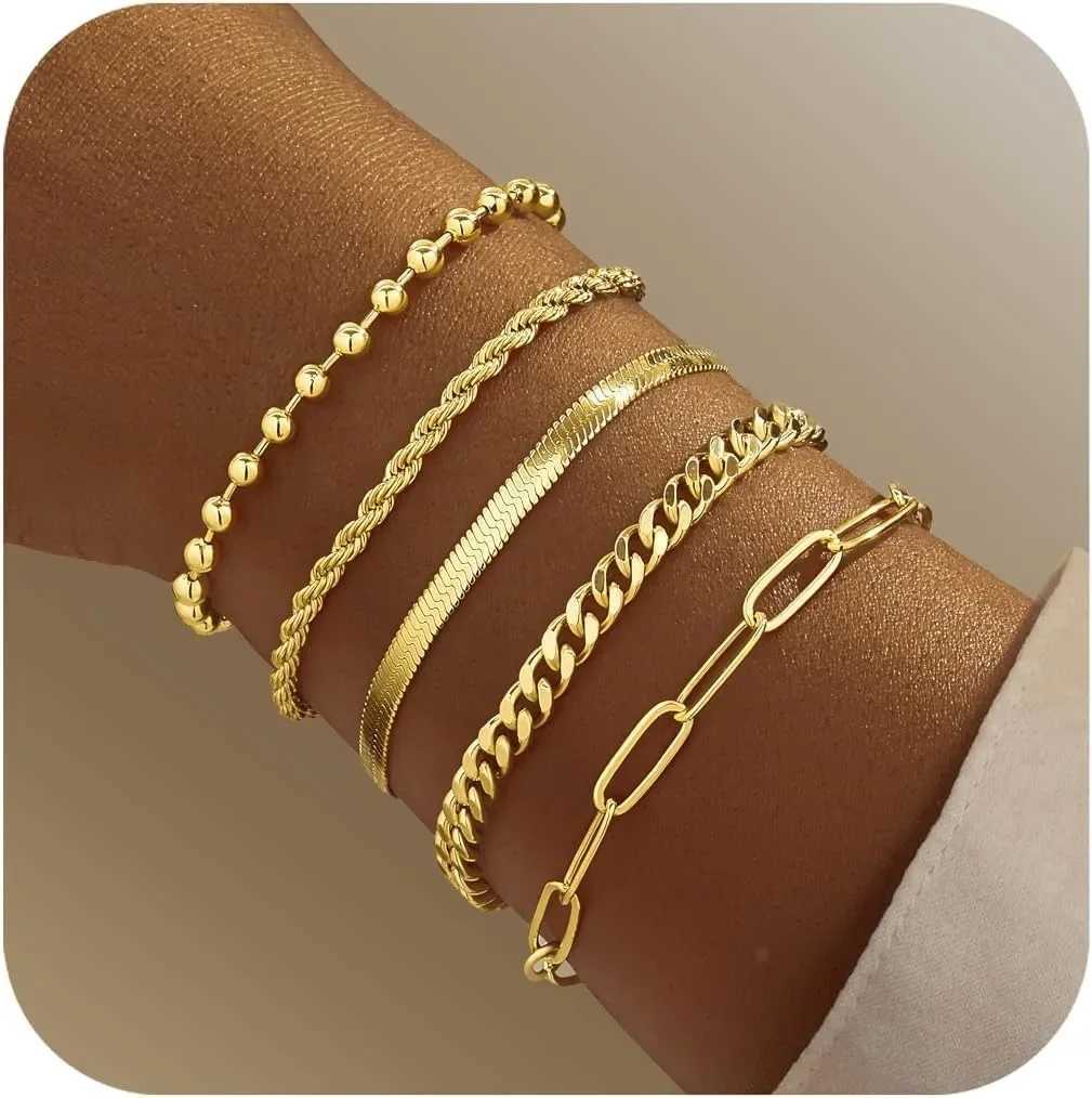Gold Bracelets for Women Bracelets Set for Women Gold Bracelets Stack With Beaded Cuban Paperclip Snake Rope Gifts for Women W250904