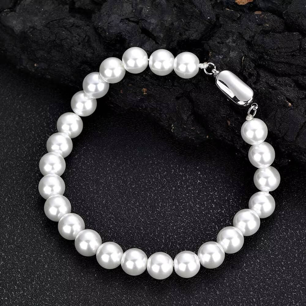 NUOYA Wholesale 8mm Glass Pearl Beads for Charm Jewelry Making White Imitation Freshwater Pearl Glass Bead Chain Necklace
