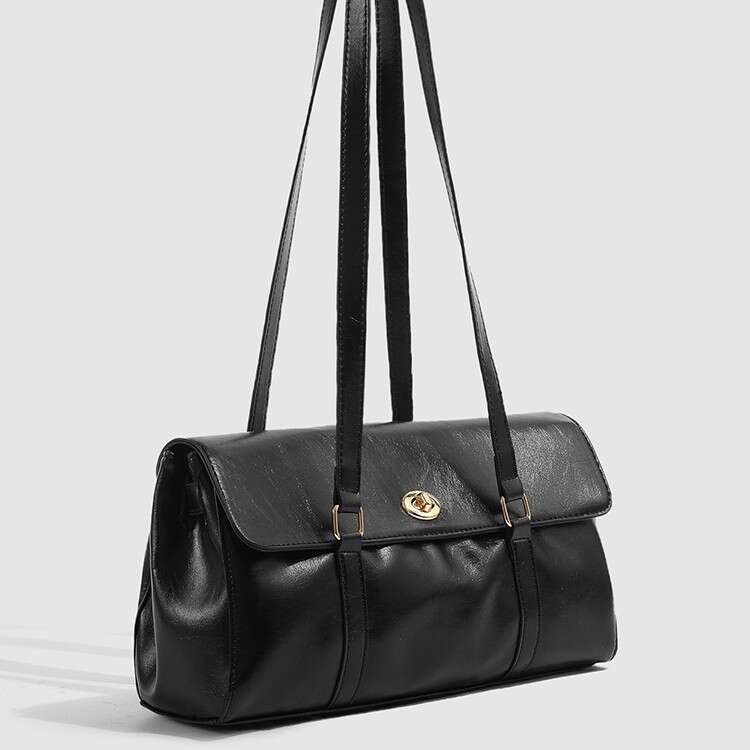 2025 Autumn Winter High End Oil Wax Faux Leather Underarm Bag Women's Minimalist Urban Retro Pillow Bag Commute Versatile Single Shoulder Baguett