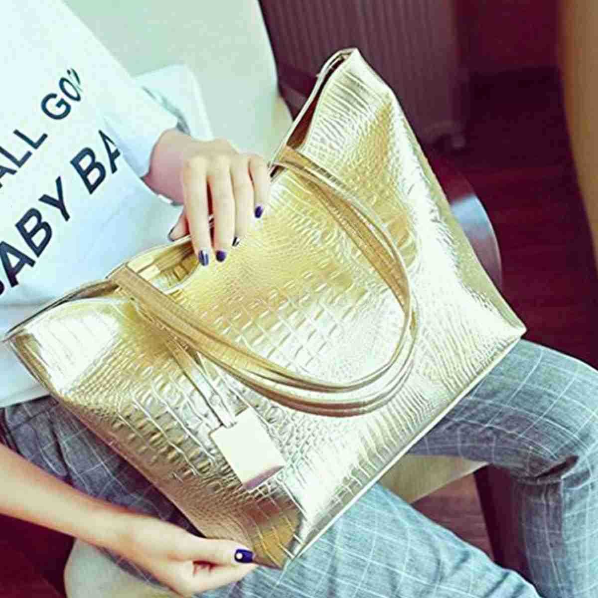 Womens Large Tote Shoulder Handbag Purse Travel Satchel Stylish Fuax Leather Crocodile Hobo Top Handle Bag M250904