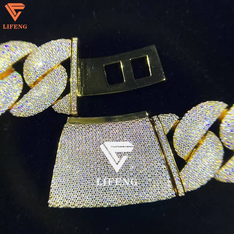 23mm Hip Hop Gold Plated Bubble Cuban Link Chain Iced Out 925 Silver VVS Moissanite Diamond Custom Necklace Fine Jewelry for Men