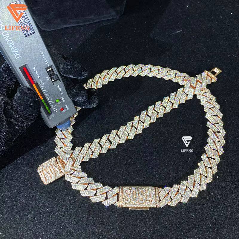 100 Pass Diamond Test 18mm Moissanite S925 Sterling Silver Necklace Bracelet Featuring Cuban Link Chain for Gift Occasions