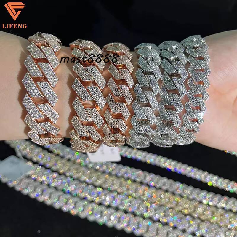 High Quality 925 Silver Bracelet Fine Jewelry HandSet Iced VVS Moissanite Diamond Hip Hop Cuban Chain for Men