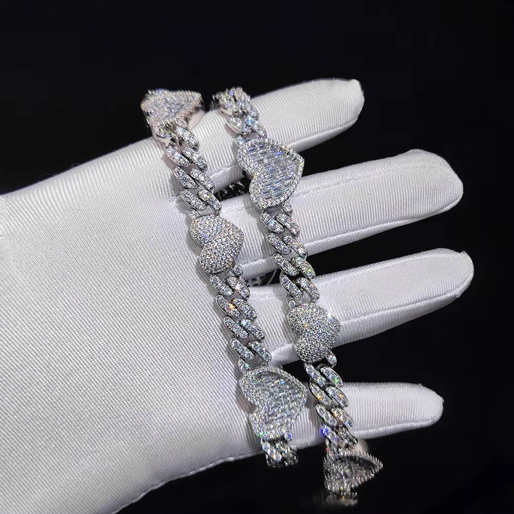 NUOYA Custom Heart Cuban Choker Necklace Iced Out Bling Moissanite White Gold Plated Cuban Link Chain Fashion Jewelry for Women