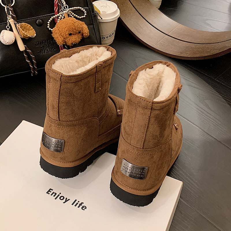 Thick soled warm snow boots 2025 designer's new retro denim cotton boots fashionable fur boots