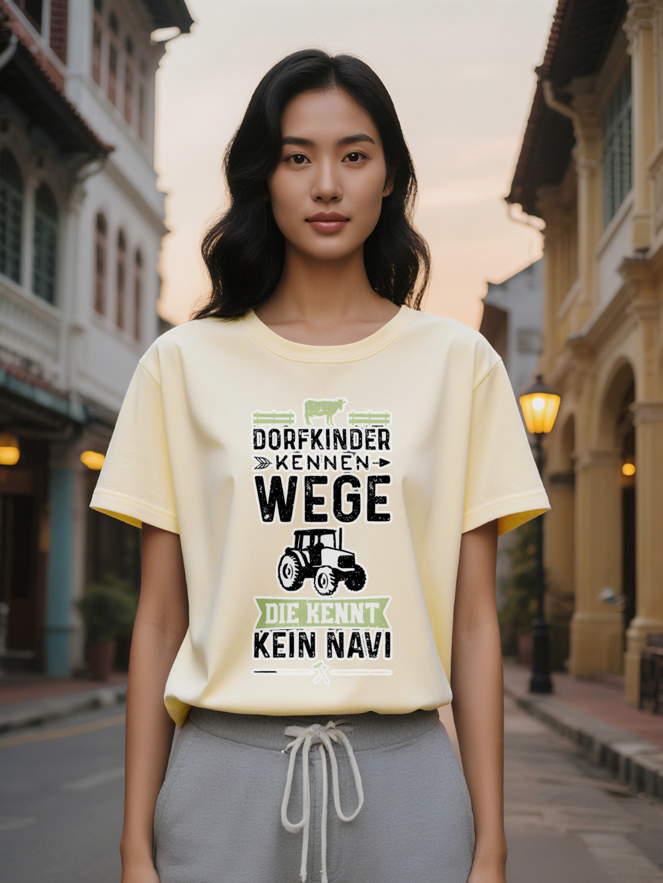 Large XL Lady Casual Short Sleeve T-Shirt with DORFKINDER KENN WEGE Cow Silhouette Graphic Print Black Round Neck Summer Tee Plus Size