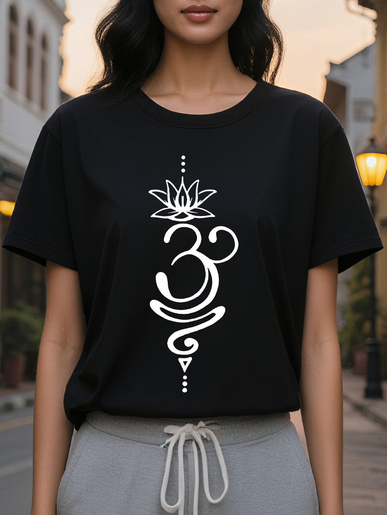 Lotus Print Crew Neck Tank Casual Sleeveless Top For Summer Women's Clothing