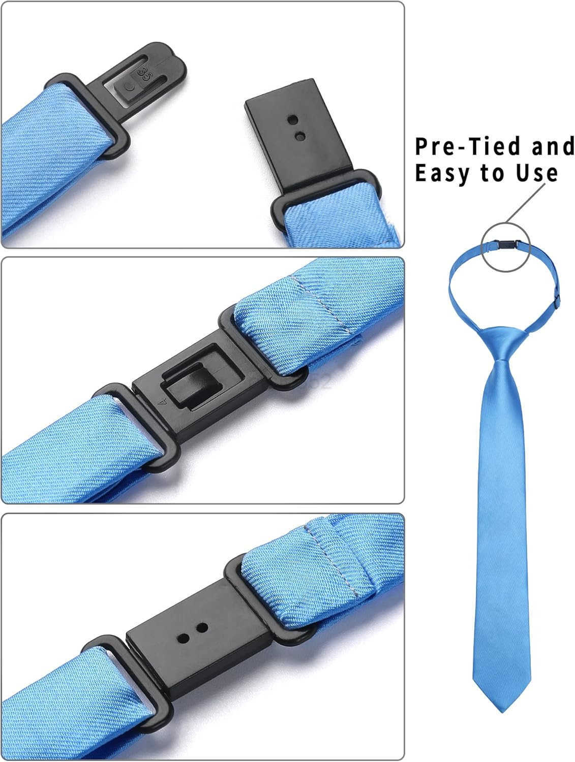 3pcs Boys PreTied Neckties Pocket Square Set Neck Strap Tie for KidsW250904