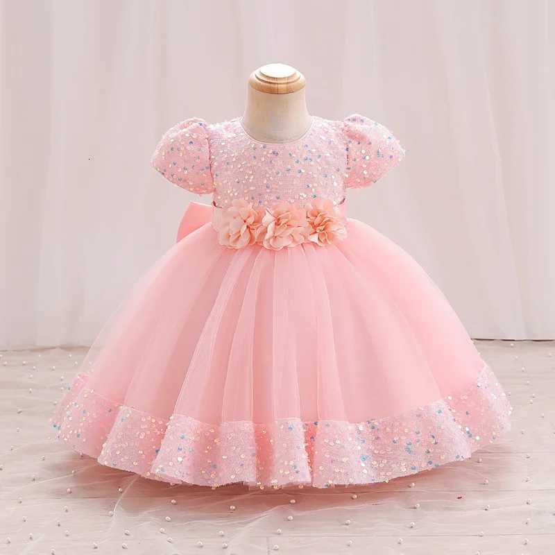 1st Birthday Party Dress for Baby Girls Toddler Princess Childrens Dress New Short Sleeve Sequin Flower Fluffy Dress Z250904
