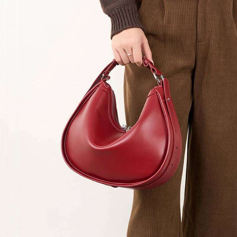 Burminsa Chic Genuine Leather Crescent Tote For Women 2025 Designer Underarm Shoulder Bags Hobo Ladies Handbags