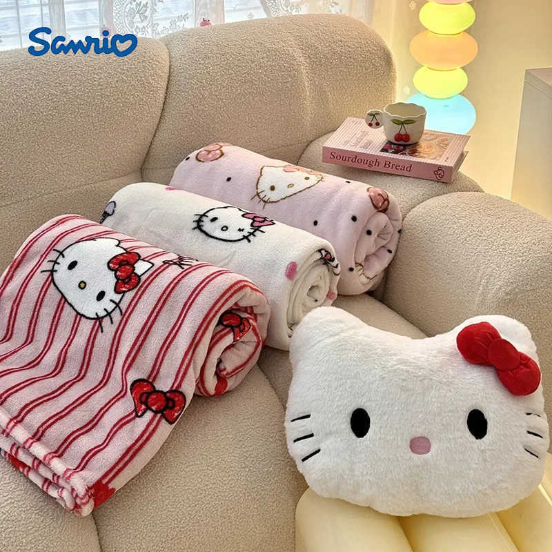 Sanrio Hello Kitty Plush Soft Sofa Blanket Printed Doublesided Milk Velvet Singlelayer Flannel Shawl Blanket Air Conditioning Blanket L250904