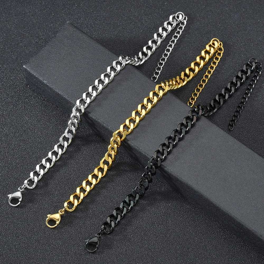 Stainl Steel Width 3557mm Cuban Chain Men Bracelet Classic Chain Bracelet For Men Women Jewelry Gift Length CustomizedXJ250904