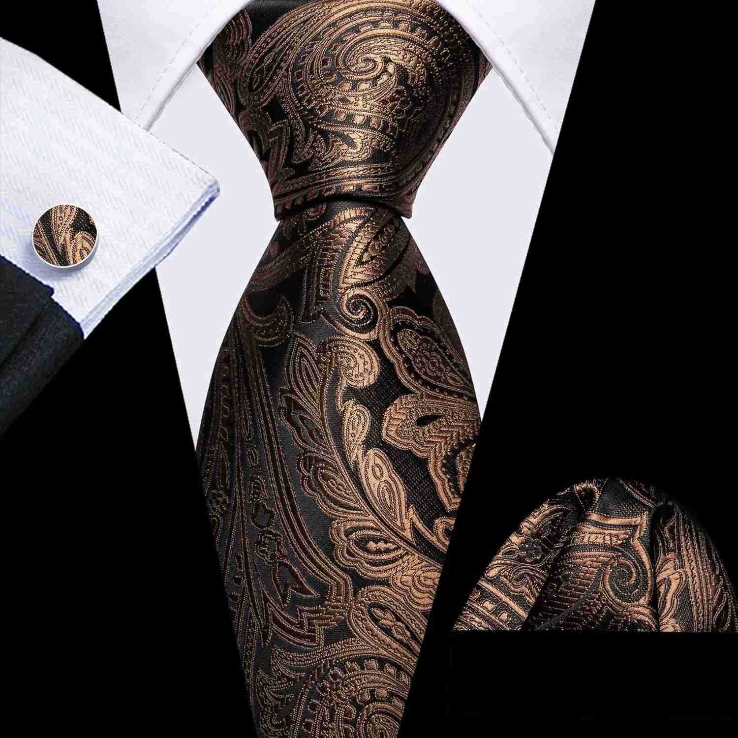 Men Tie Set Paisley Silk Necktie Pocket Square Cufflinks Formal Wedding Business PartyW250904