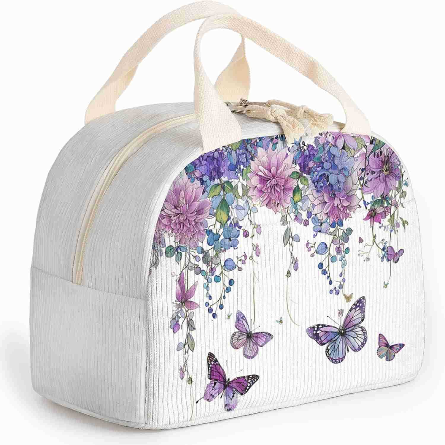 Lunch Box for Women and MenInsulated Corduroy Fabric Lunch Bags for WorkLeakproof Adults Cooler Tote Bag for OfficesPicnicTravelOutdoor Blue Bow TieW2