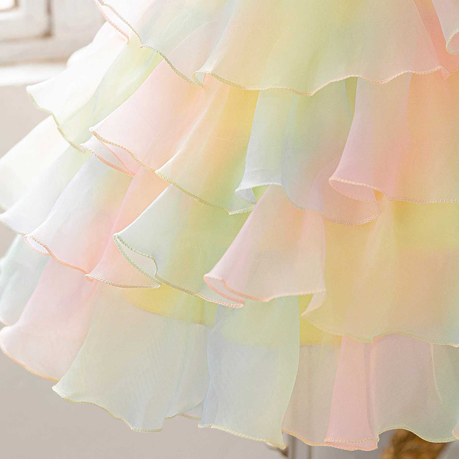 2pcs Rainbow Lace Princess Party Girls Dress Elegant Multi Layered Wedding Birthday Evening Dresses Girl Graduation Prom Costume Z250904