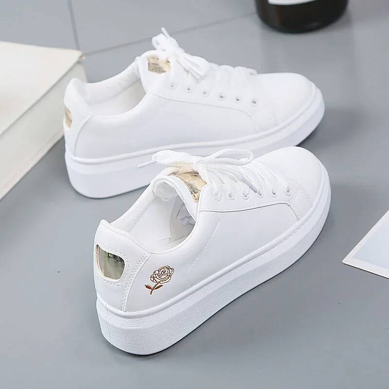 Women Casual New Woman White Breathable Flower Lace-Up Female Sneakers Fashion Embroidered Vulcanized Shoes ddmysaturn ddmysaturn