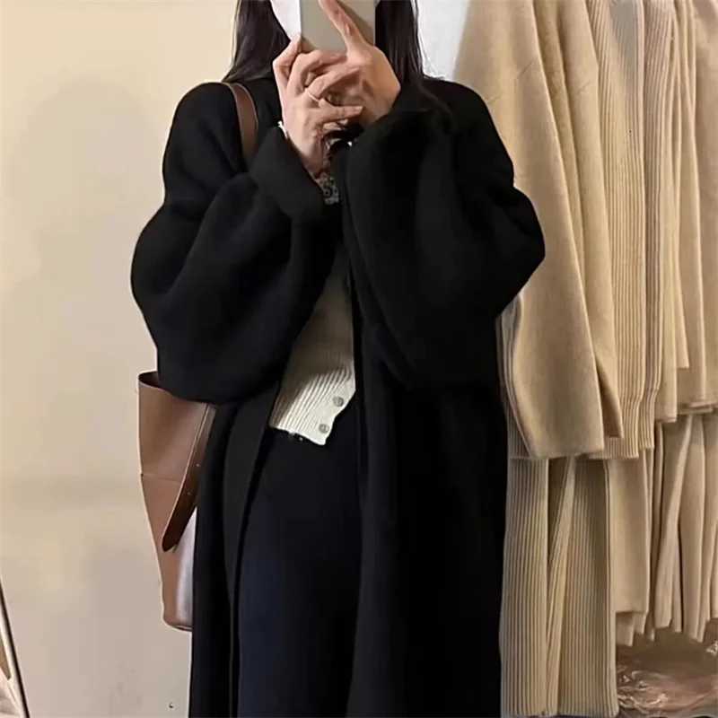 Lazy Style Mid Length Knee Length Knitted Cardigan Sweater for Autumn and Winter Loose and Niche Design Coat Feeling Soft Jacket M250904