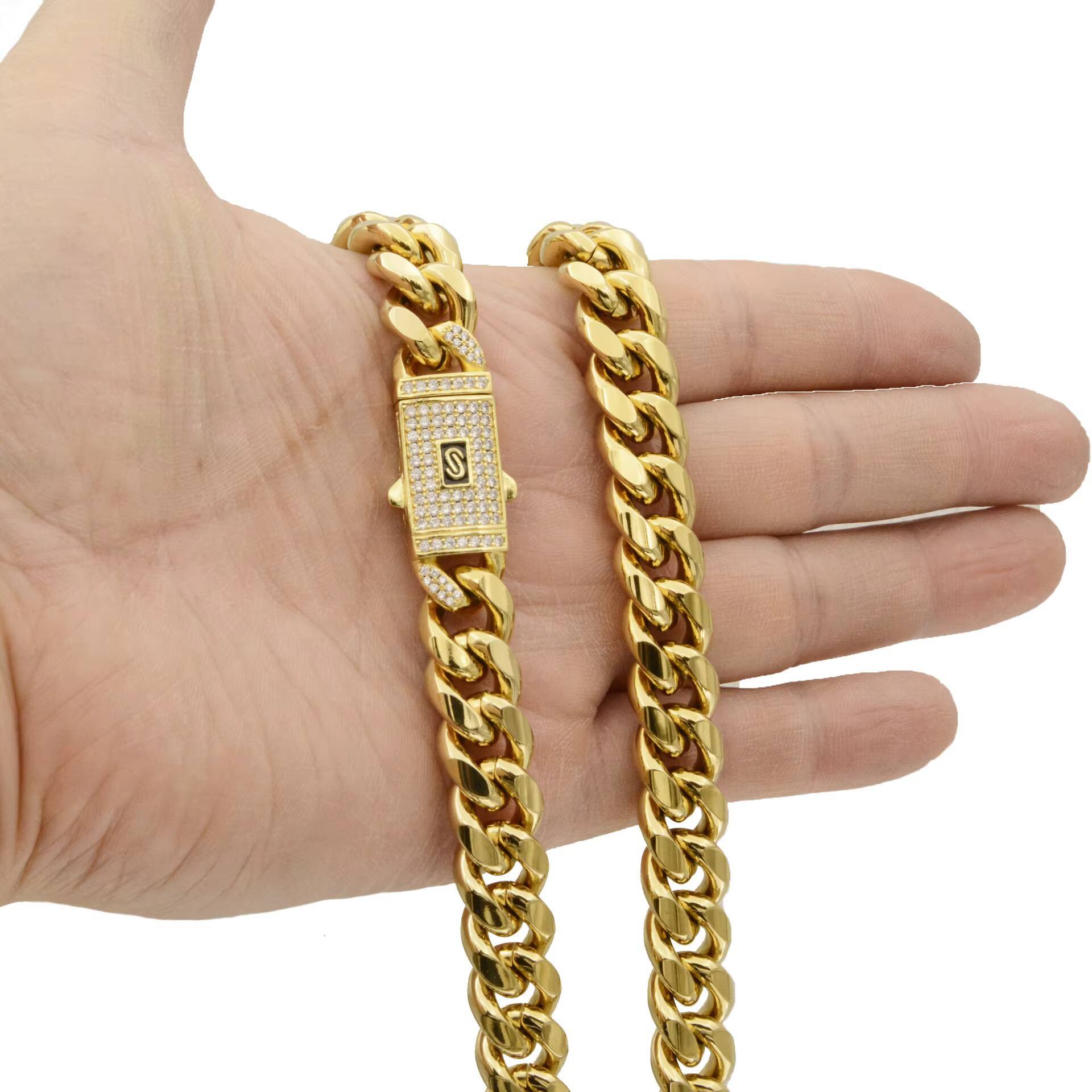 Hip Hop Jewelry for Men 614Mm Gold Plated Cuban Link Chains Stainless Steel Necklace with Pearl Gift Big Cuban Link Chains