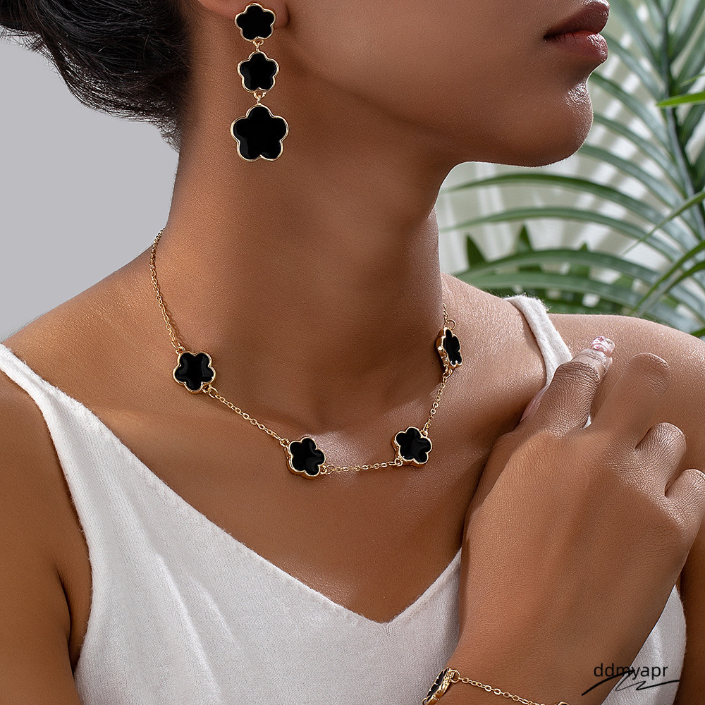 Chic Floral Accents Ddmyday - Complete Matching Bracelet/Necklace With Delicate Five Petal Design Ddmyday