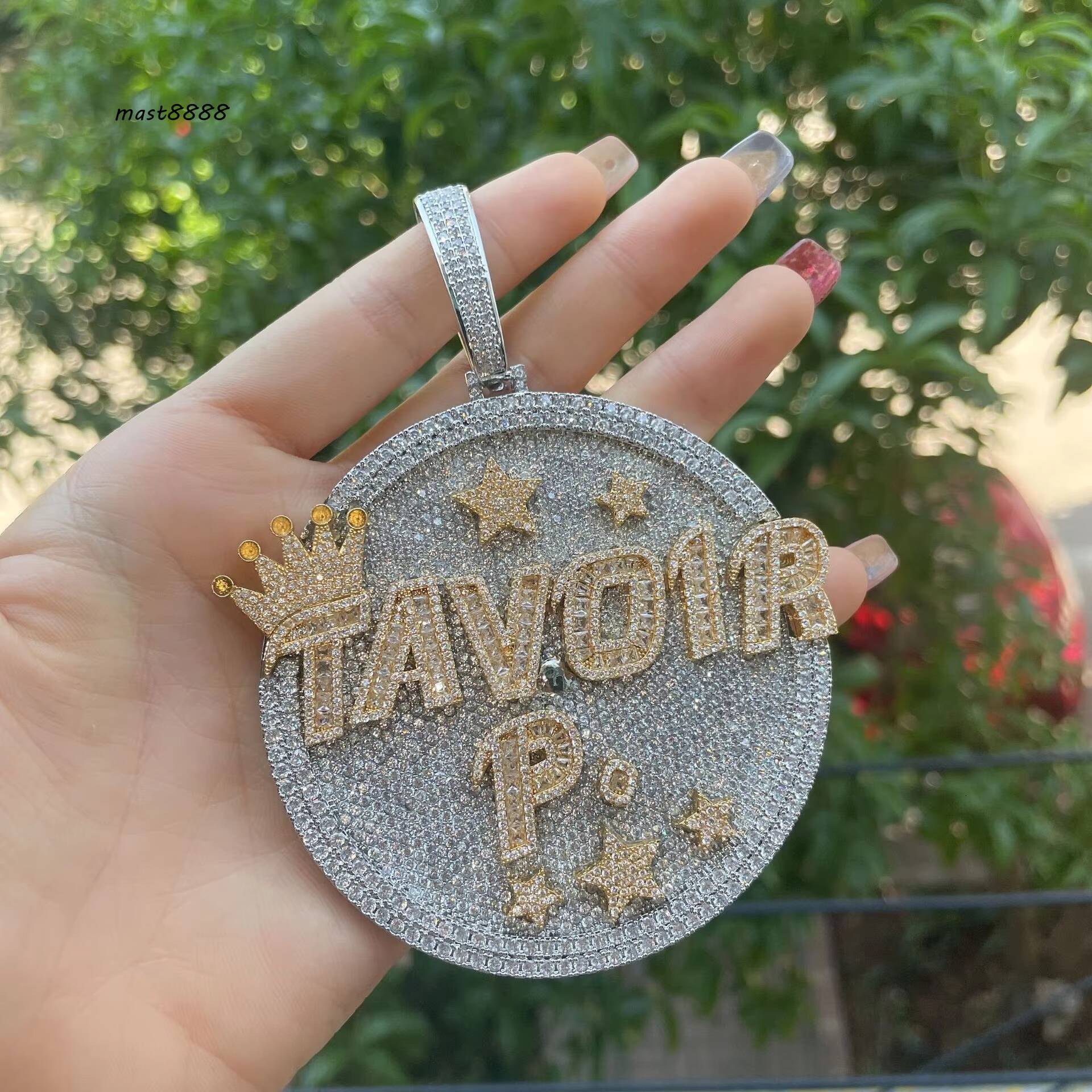 Large Disc Inlaid Alphabet Ice Crystal Star Necklace for Men