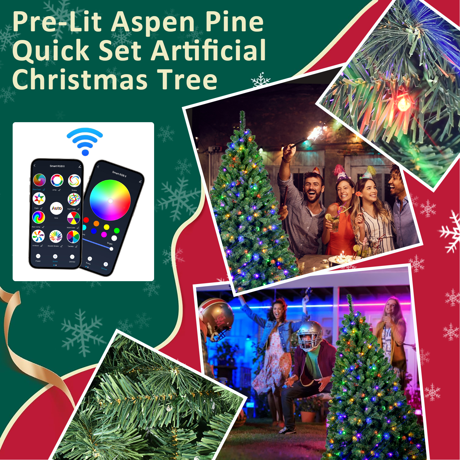Artificial PVC Christmas Tree Featuring Customized LED Light Show & Wi-Fi Control