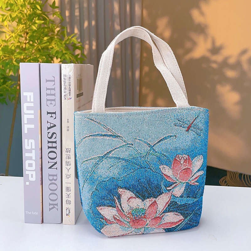 Canvas Jacquard Embroidered Cute Cartoon Phone Bag Mini Artistic Fresh Handbag Simple