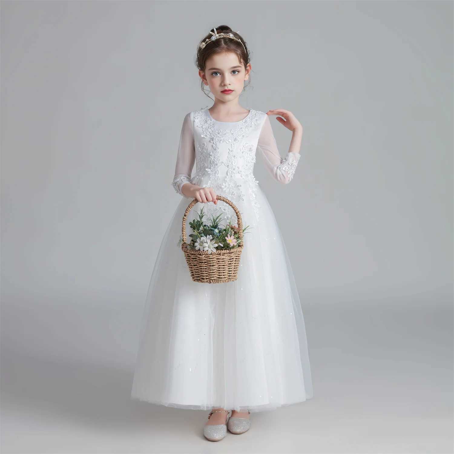CW683 Princess Dress Girls Pengpeng Yarn Spring/Summer New Long Sleeve Fashionable Childrens Performance Z250904