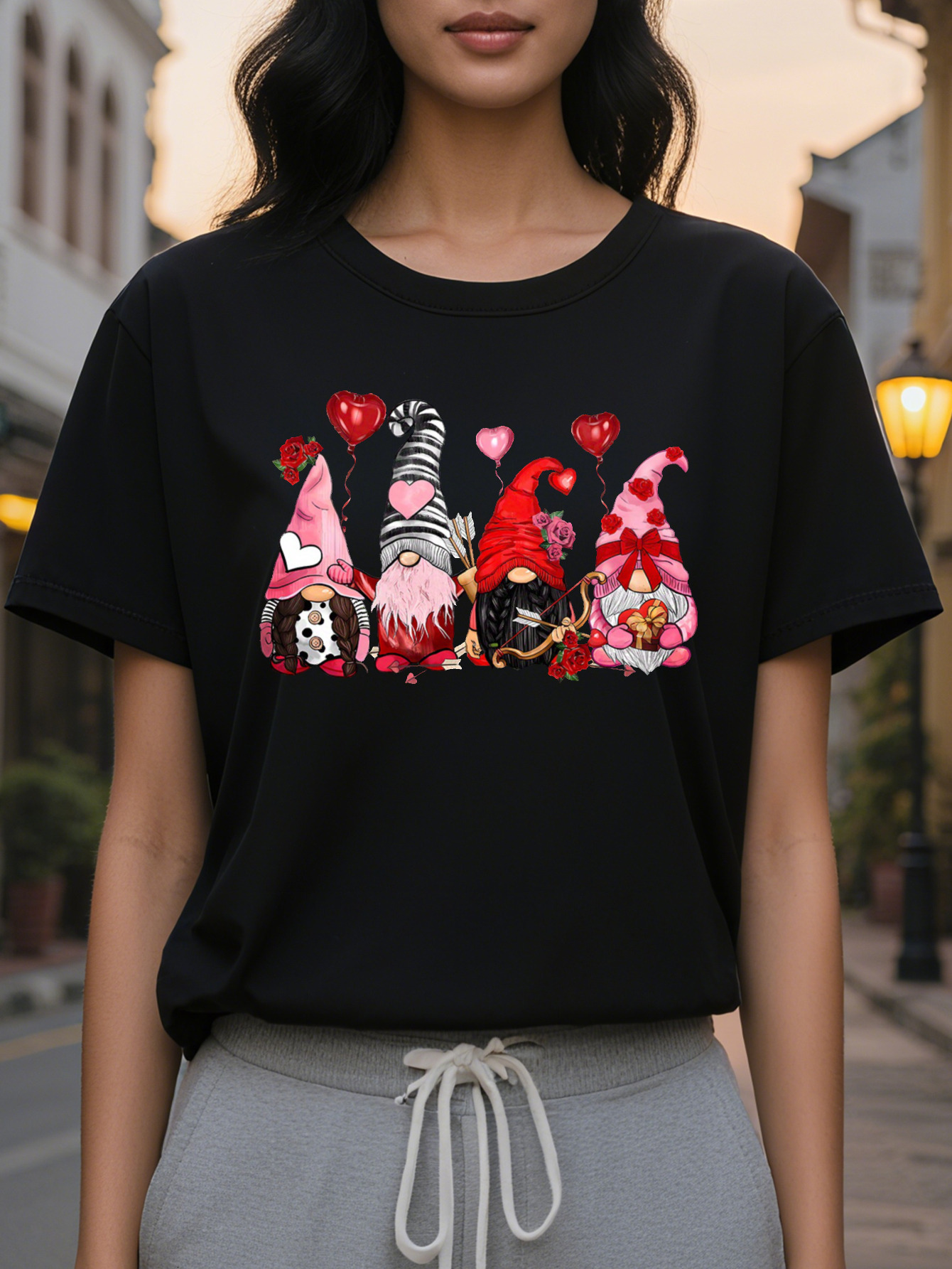 Crewneck T-Shirt Cotton Opaque Thin Washable Knitted Alphabet Pattern Casual Style Summer