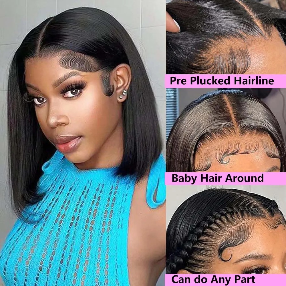 Straight Short Bob 13x4 13x6 Hd Lace Front Wigs Straight Human Hair Wig High Density Closure Wig Brazilian Gluelesss Black Wig for Women