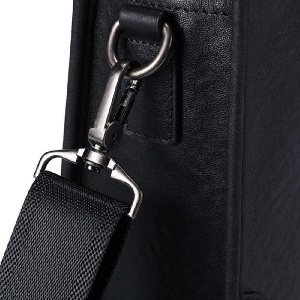 DHEssentials 2025 Spring Men's Top-Grain Leather Briefcase 14-inch Business Laptop Bag Handheld Shoulder Crossbody Black