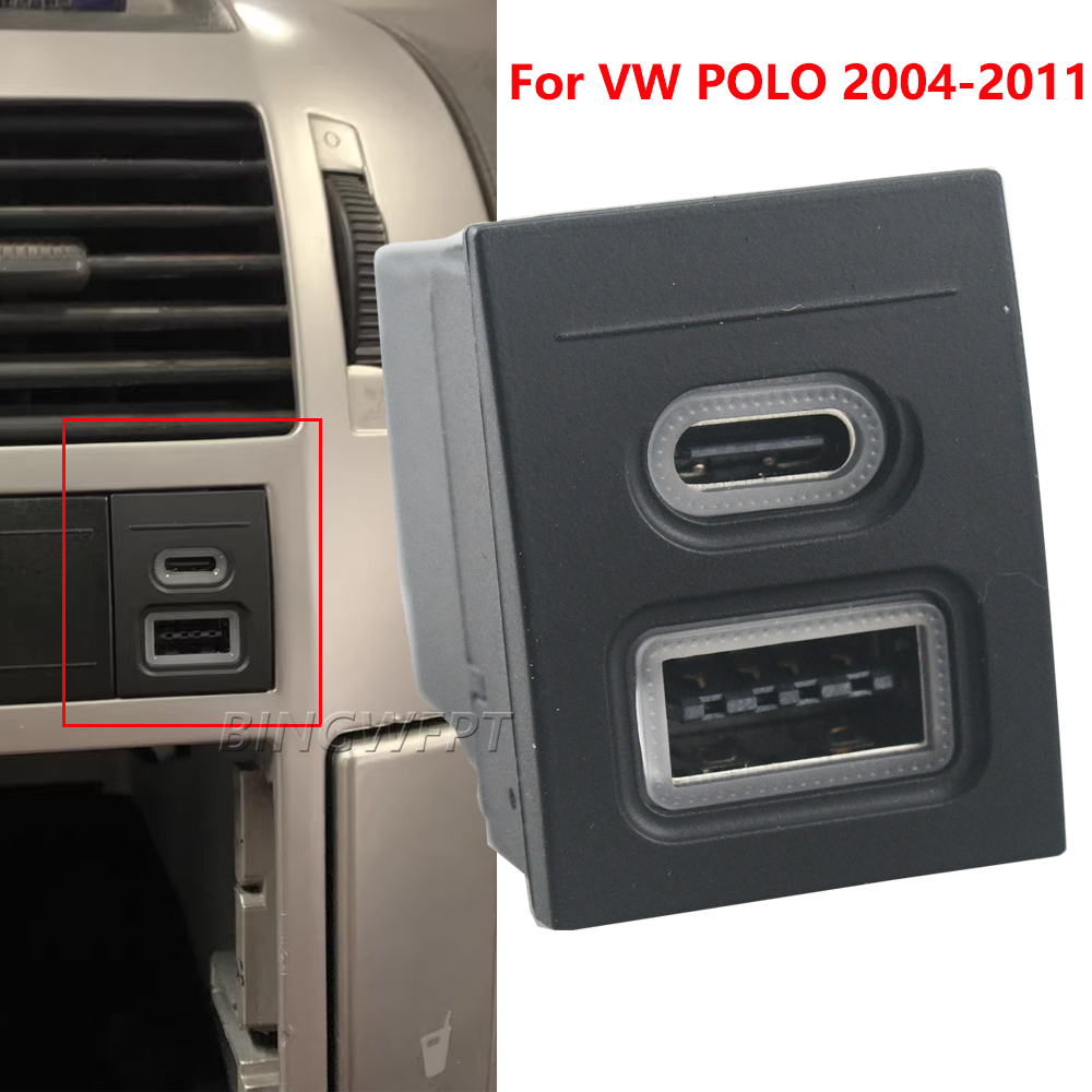 1Pcs For VW Volkswagen Polo 9n polo 9n3 2004-2011 Car Phone Charger Socket Double QC3.0 Type C PD USB Charging Power Adapter