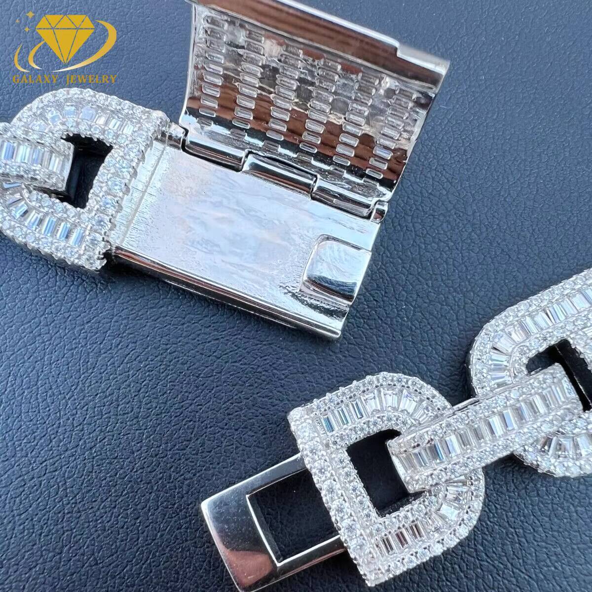 High Quality 15mm Pig Nose Cuban Bracelet Necklace Sterling 925 Silver Baguette Iced Out Moissanite Stones Cuban Link Chain