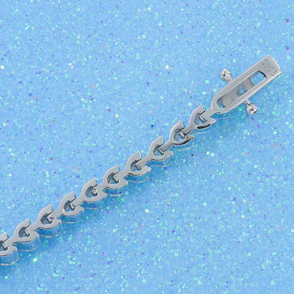 White Gold Plated Hiphop Jewelry 6mm Tennis Link Chain with 33 Heart Moissanite 925 Silver Bracelet