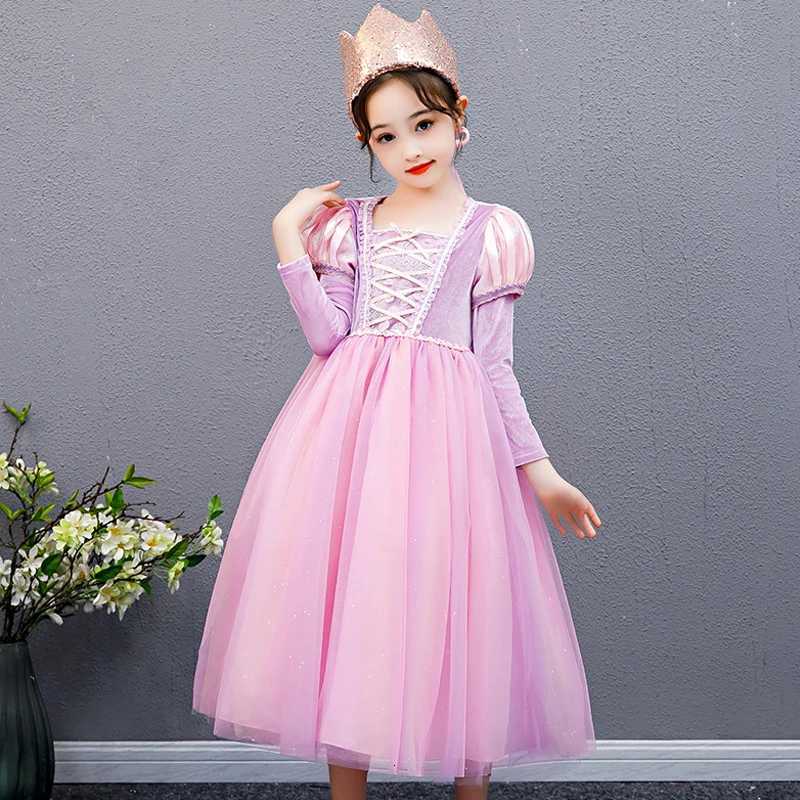 Long Pink Dress for Girls Birthday ParTY Sophia Cosplay Velvet Winter Purple Princess Rapunzel Dress for Ages 3-10 Z250904