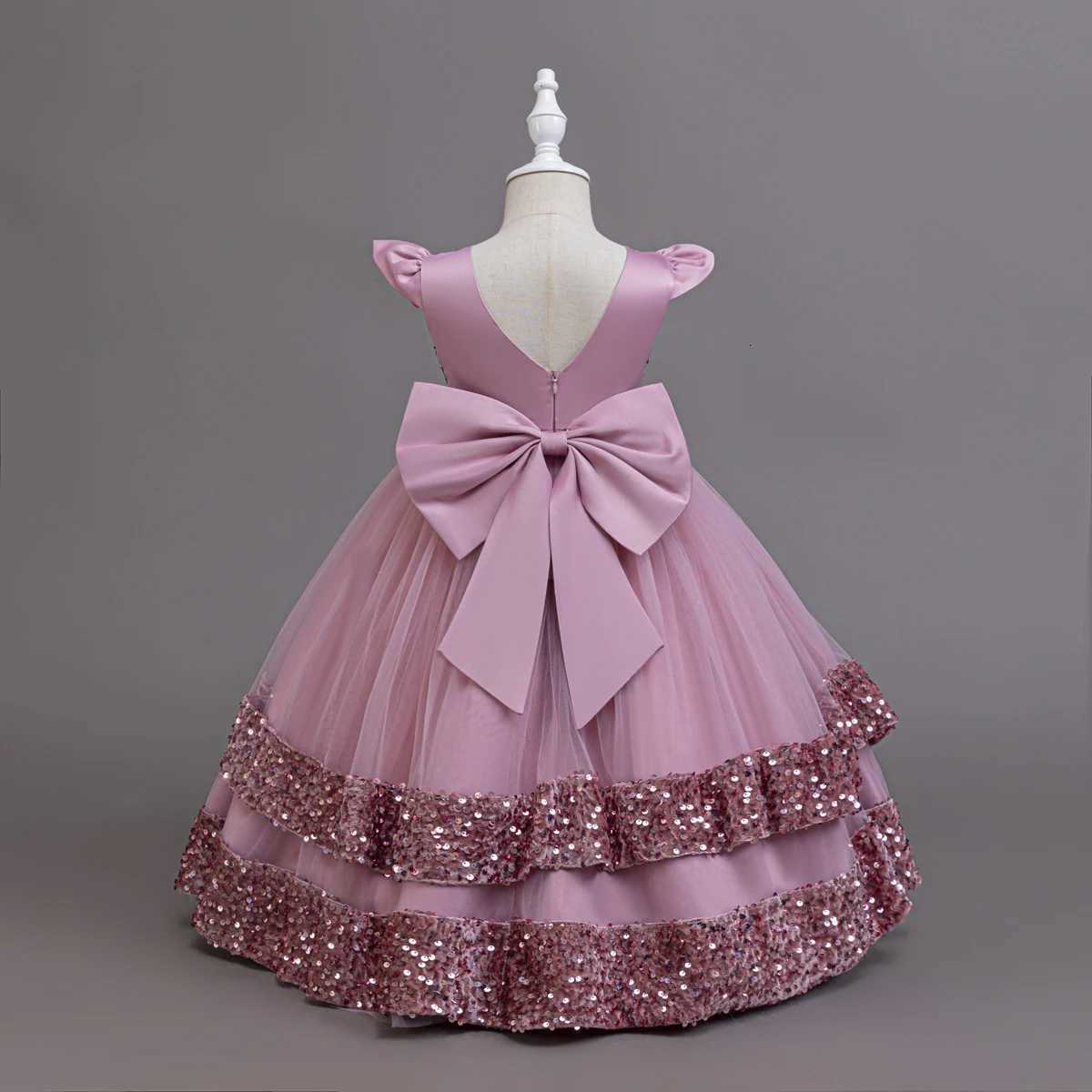 2025 New Elegant Girl Wedding Dress Sequined Mesh Princess Dress for 4-12 Year Old Girl Graduation Party Prom Evening Dress Z250904