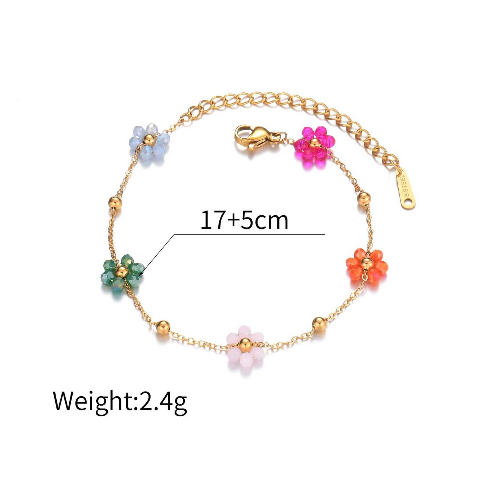 Freeteeme Fashion Colorful Flower Bracelet for Women Girls Stainl Steel Jewelry Gold Color Beads Chain Valentines Day GiftXJ250904