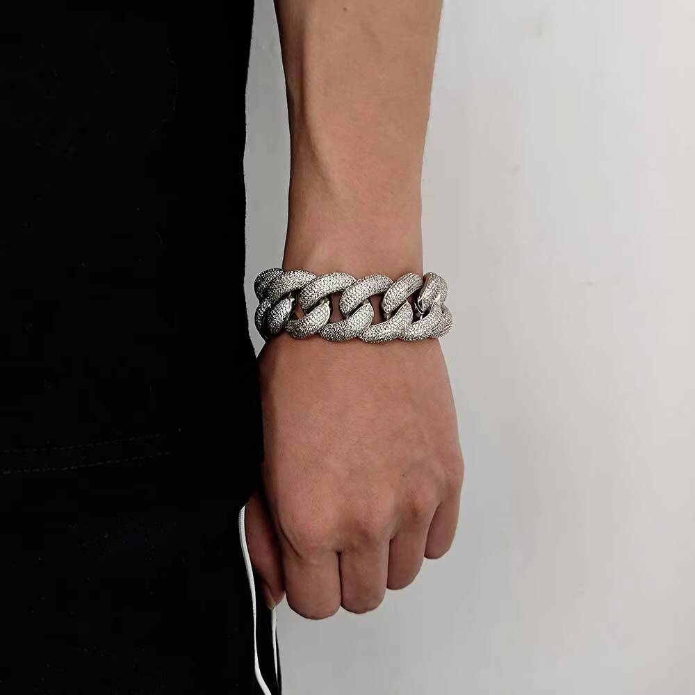 NUOYA Full Pave Moissanite Cuban Chain Bracelet 25mm Chunky Box Clasp Design Gold Plated Iced Out Miami Cuban Link Chain for Men